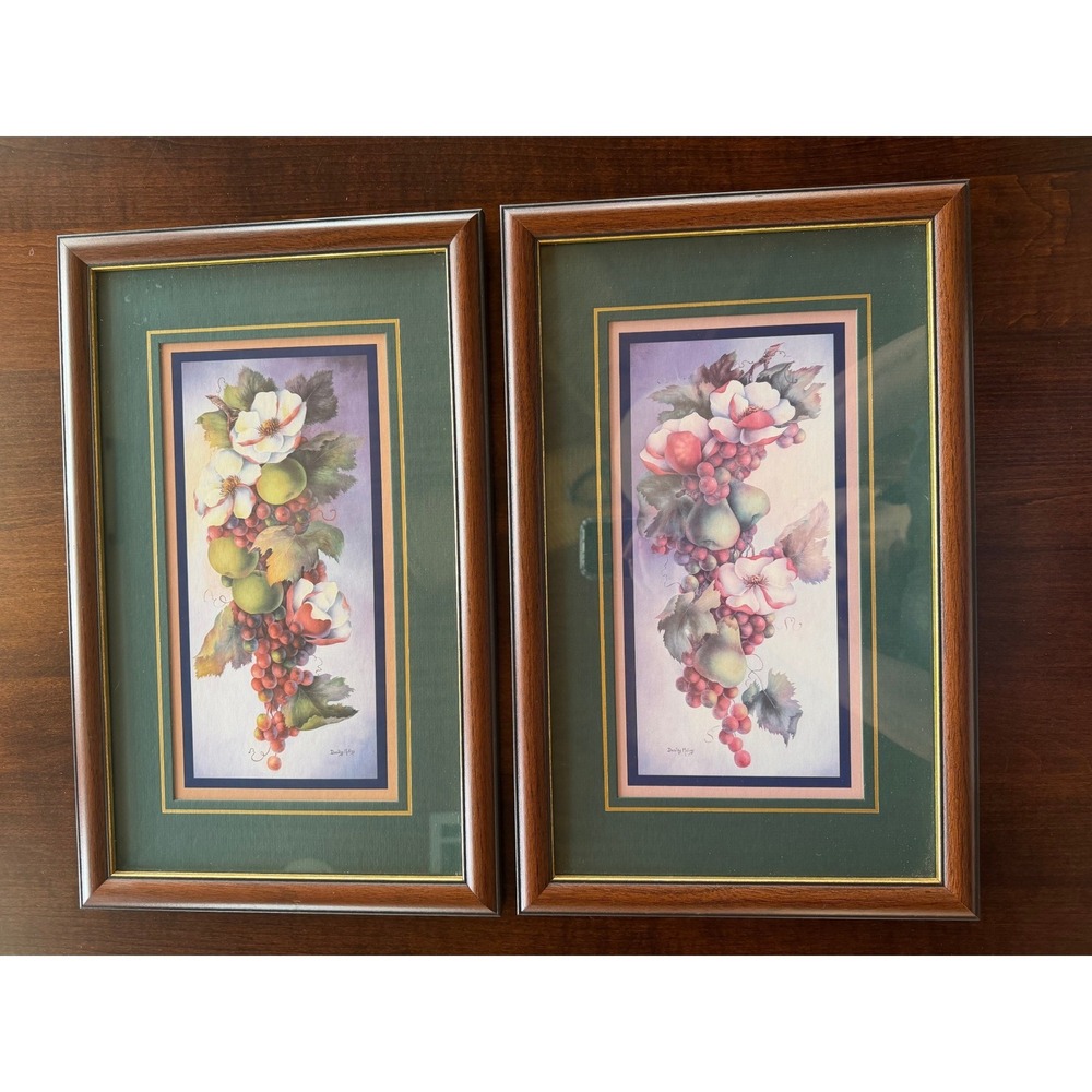 Vintage Home Interiors Dorothy Mullins Fruit Prints Set of 2 Framed Matted Homco